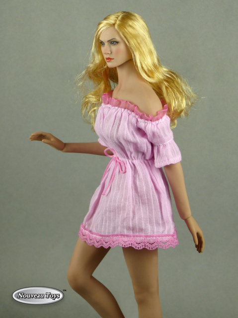 Nouveau Toys 1/6 Scale Female Pink Lace Off-Shoulder Romper Mini Dress